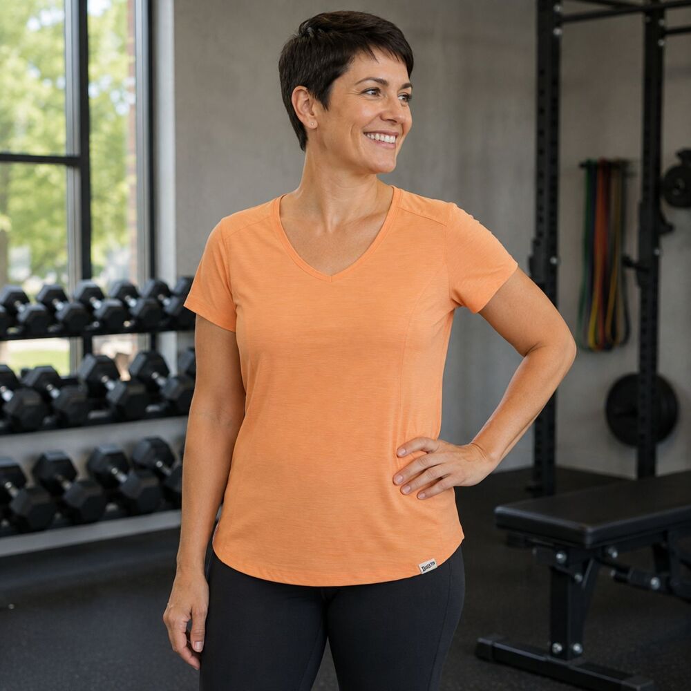 Duluth Trading Women's M Armachillo Orange V Neck Athletic Activewear Shirt #17